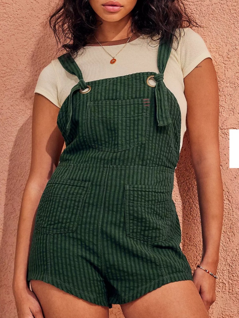 XS BDG Urban Outfitters Green Sadie Linen Blend  Dungarees Playsuit Romper